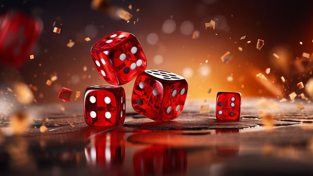 Red dice tumbling